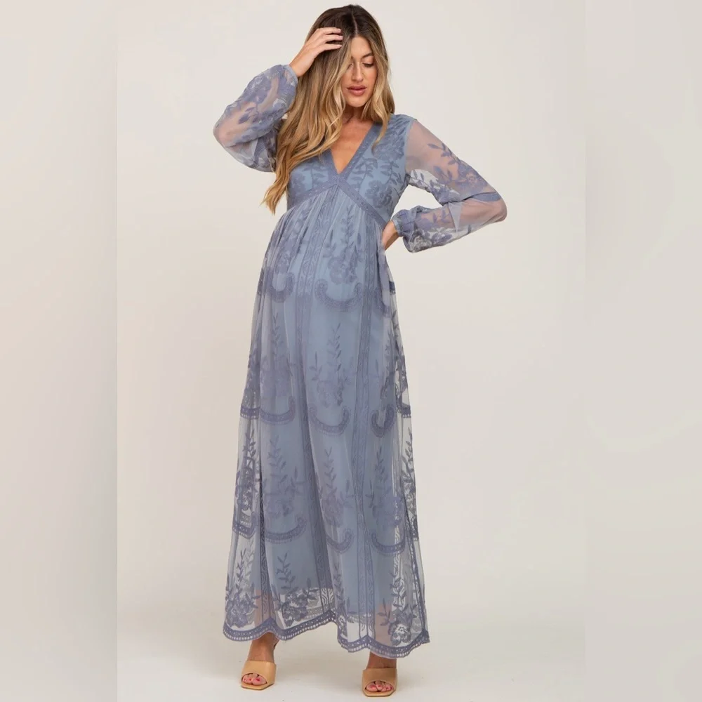 PinkBlush long sleeve lace maxi maternity dress nwot
